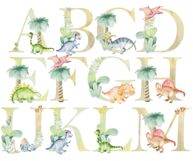 Dinosaur Letter Art Birthday Card, Dinosaur Initial Birthday